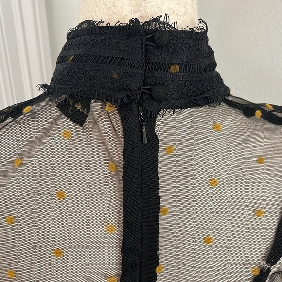 Lace & Beads Roman Lola Polka Dot Midi Dress in Black Gold Size 10 - Picture 9 of 12